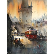 Cuneyt Senyavas, Prague, 17 x 23 inch, Watercolor on Paper, Cityscape Painting, AC-CTS-003