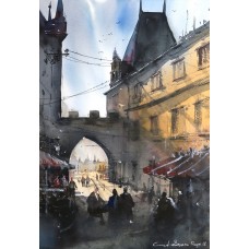 Cuneyt Senyavas, Prague, 13 x 19 inch, Watercolor on Paper, Cityscape Painting, AC-CTS-004