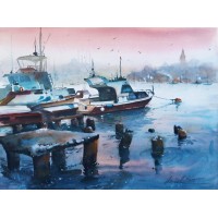 Javid Tabatabaei, 12 x 16 Inch, Watercolour on Paper, Seascape Painting, AC-JTT-010