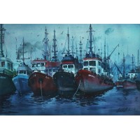 Javid Tabatabaei, 13 x 21 Inch, Watercolour on Paper, Seascape Painting, AC-JTT-013