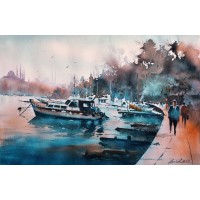 Javid Tabatabaei, 14 x 21 Inch, Watercolour on Paper, Seascape Painting, AC-JTT-014