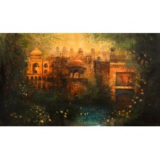 A. Q. Arif, 24 x 42 Inch, Oil on Canvas, Citysscape Painting, AC-AQ-366
