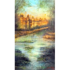 A. Q. Arif, 42 x 24 Inch, Oil on Canvas, Citysscape Painting, AC-AQ-356