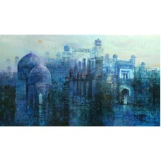 A. Q. Arif, Doused in Blue, 24 x 42 Inch, Oil on Canvas, Cityscape Painting, AC-AQ-226 
