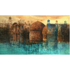 A. Q. Arif, Jewels of Heritage, 24 x 42 Inch, Oil on Canvas, Cityscape Painting, AC-AQ-227
