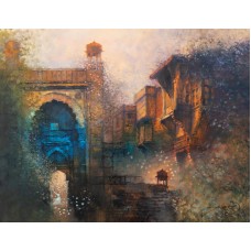 A. Q. Arif, Jharoka Over The Arch, 22 x 28 Inchs, Oil on Canvas, Cityscape Painting, AC-AQ-217