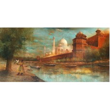 A. Q. Arif, Moments of Leisurer, 36 x 72 Inch, Oil on Canvas, Citysscape Painting, AC-AQ-301