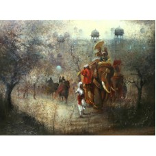 A. Q. Arif, The Hunter's Caravan, 36 x 48 Inch, Oil on Canvas, Cityscape Painting, AC-AQ-236