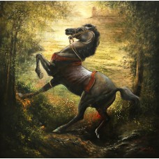 A. Q. Arif, The Royal Steed, 48 x 48 Inch, Oil On Canvas, Horse Painting, AC-AQ-384