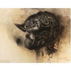 A. Q. Arif, Warriors' Headgear, 22 x 28 Inch, Charcoal & Oil on Canvas, Figurative Painting, AC-AQ-311