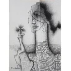 A. S. Rind, Sassi - IV, 30 x 41 Inch, Charcoal on Paper, Figurative Painting, AC-ASR-496