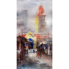 Abbas Kamangar, 10 x 20 Inch, Water Color on Paper, Citycape Painting, AC-AK-006