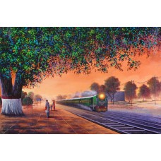 Abdul Jabbar, Expressed Sunset, 24 x 36 Inch, Oil on Canvas, Cityscape Painting, AC-ABJ-007