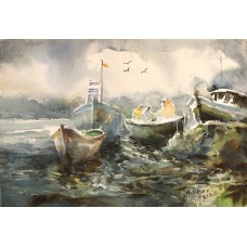 Abdul Hayee, 15 x 22 inch, Watercolor on Paper, Seascape Painting, AC-AHY-030