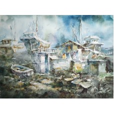 Abdul Hayee, 22 x 30 inch, Watercolor on Paper, Seascape Painting, AC-AHY-046