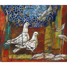 Afsheen, 12 x 14 Inch, Acrylic On Canvas, Pigeon Painting, AC-AFN-010