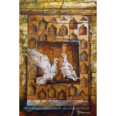 Afsheen, 20 x 30 Inch, Acrylic On Canvas, Pigeon Painting, AC-AFN-020