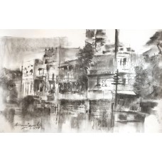 Amir Jamil, 14 x 21 Inch, Charcoal on Paper, Cityscape Painting, AC-AJM-013