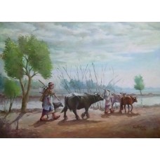 Aurangzib Hanjra, 24 x 36 Inch, Oil on Canvas, Landscape Painting, AC-AZH-001