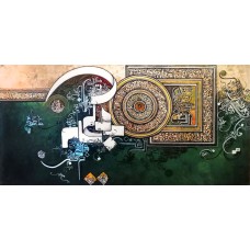 Bin Qalander, Surah Rehman, 24 x 48 Inch, Oil on Canvas, Calligraphy Painting, AC-BIQ-050