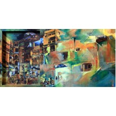 Maham, Untitled, 46 x 22 Inch, Oil on Lasani, Citycape Painting, AC-MHA-CEAD-004