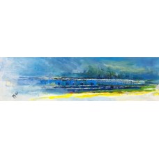 Syeda Nadia Raza, Glimpse series - Way to Lahore I, 12 x 44 Inch, Mixed Media on Canvas, AC-SNDR-001