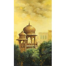 G. N. Qazi, 18 x 32 inch, Acrylic on Canvas, Cityscape Painting, AC-GNQ-44