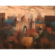 G. N. Qazi, 24 x 30 Inch, Acrylic on Canvas, Cityscape Painting, AC-GNQ-028