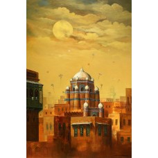 G. N. Qazi, 24 x 36 Inch, Oil on Canvas, Cityscape Painting, AC-GNQ-011