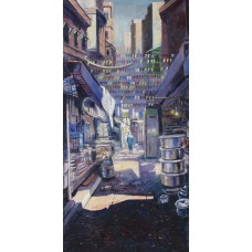 Ghulam Mustafa, Bartan Wala Bazar-I, 24 x 48 Inch, Oil on Canvas, Cityscape Painting, AC-GLM-013