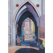 Ghulam Mustafa, Bhati Gate Front, 24 x 36 Inch, Oil on Board, Cityscape Painting, AC-GLM-028