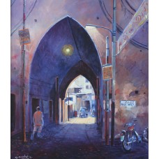Ghulam Mustafa, Bhati Gate from Inside, 30 x 36 Inch, Oil on Canvas, Cityscape Painting, AC-GLM-001