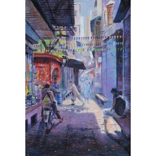 Ghulam Mustafa, Lal Khoh Inside Mochi Gate, 24 x 36 Inch, Oil on Canvas, Cityscape Painting, AC-GLM-020.JPG