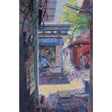 Ghulam Mustafa, Lal Khoh Street, 24 x 36 Inch, Oil on Canvas, Cityscape Painting, AC-GLM-018