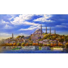 Hanif Shahzad, Blue Mosque Turkey, 42 x 66 Inch, Oil on Canvas, Cityscape Painting, AC-HNS-030