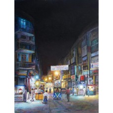 Hanif Shahzad, Burns road at night, 21 x 28 Inch, Oil on Canvas, AC-HNS-001