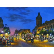 Hanif Shahzad, Denso Hall Sunset, 27 x 36 Inch, Oil on Canvas, Cityscape Painting, AC-HNS-033