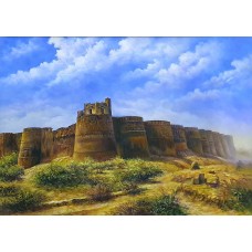 Hanif Shahzad, Derawar Bahawalpur, 27 x 36 Inch, Oil on Canvas, Cityscape Painting, AC-HNS-034