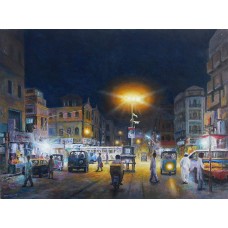 Hanif Shahzad, Fresco chowk at night, 21 x 28 Inch, Oil on Canvas, AC-HNS-003