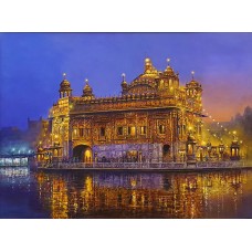 Hanif Shahzad, Golden Temple Sunset, 27 x 36 Inch, Oil on Canvas, Cityscape Painting, AC-HNS-035