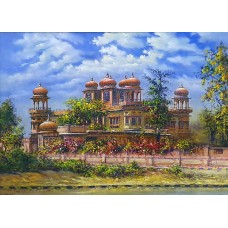 Hanif Shahzad, Mohatta Palace, 27 x 36 Inch, Oil on Canvas, Cityscape Painting, AC-HNS-043