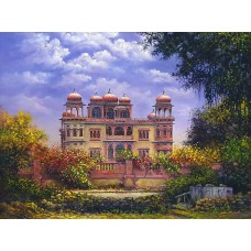 Hanif Shahzad, Mohatta Palace-III, 35 x 46 Inch, Oil on Canvas, Cityscape Painting, AC-HNS-044