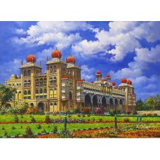 Hanif Shahzad, Mysore Palace Karnataka India, 35 x 46 Inch, Oil on Canvas, Cityscape Painting, AC-HNS-045