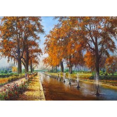 Hanif Shahzad, Shalimar Bagh Srinagar Kashmir India, 35 x 46 Inch, Oil on Canvas, Cityscape Painting, AC-HNS-049