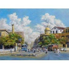 Hanif Shahzad, Street behind D.J science college, 21 x 28 Inch, Oil on Canvas, AC-HNS-010