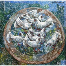 Iqbal Durrani, Feathered Friends, 36 x 36  Inch, Oil on Canvas, Figurative Painting, AC-IQD-079