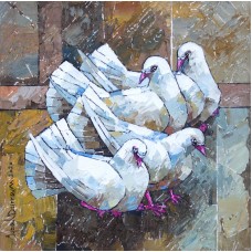 Iqbal Durrani, Feathery Friends - 18 x 18 in - Oil on Canvas, Figurative Painting, AC-IQD-143