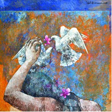 Iqbal Durrani, Lovers' Aroma, 36 x 36 Inch, Oil on Canvas, Figurative Painting, AC-IQD-055