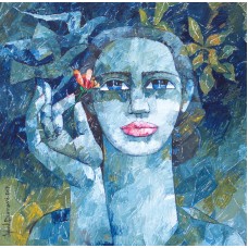 Iqbal Durrani, Petals Blue - 26 x 26 in - Oil on Canvas, Figurative Painting, AC-IQD-150