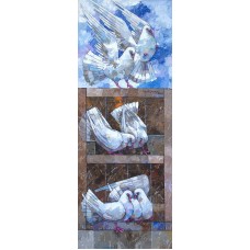 Iqbal Durrani, Returning from Flight - 18 x 48 in - Oil on Canvas, Figurative Painting, AC-IQD-159